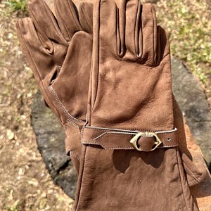 Soft leather gloves with nubuck leather cuffs "Ulex", LARP gloves, medieval market, clothing | brown, black image 6