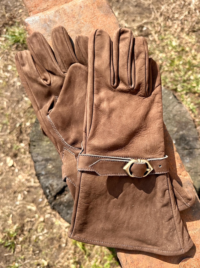 Soft leather gloves with nubuck leather cuffs "Ulex", LARP gloves, medieval market, clothing | brown, black image 6