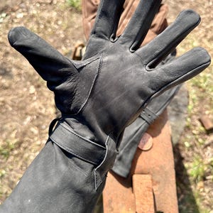Soft leather gloves with nubuck leather cuffs "Ulex", LARP gloves, medieval market, clothing | brown, black image 5