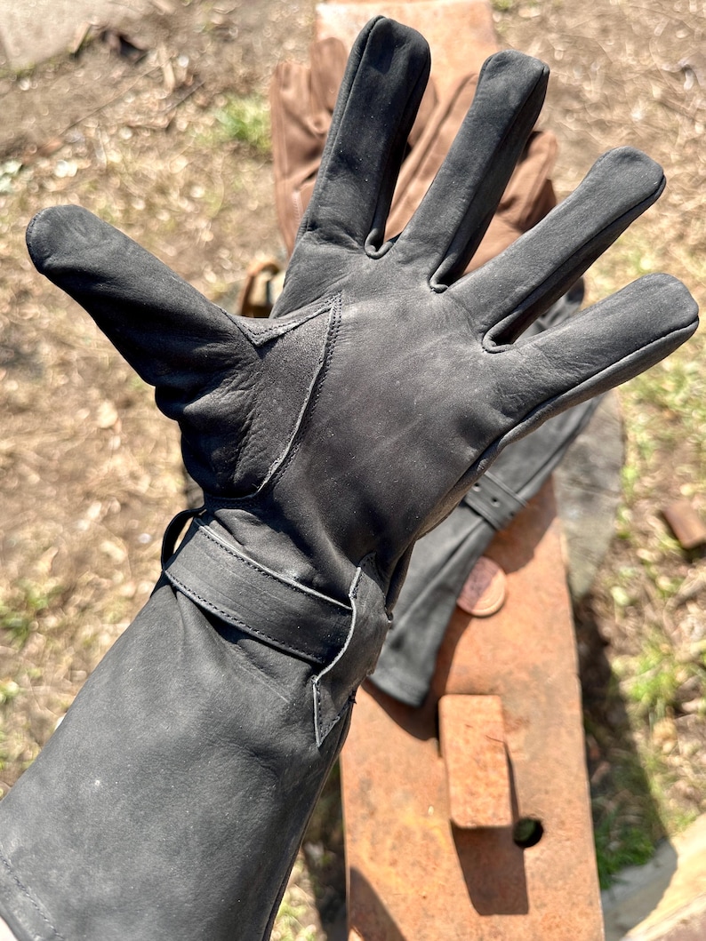 Soft leather gloves with nubuck leather cuffs "Ulex", LARP gloves, medieval market, clothing | brown, black image 5