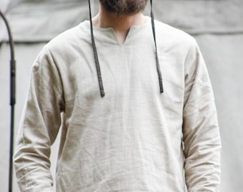 Half-linen medieval shirt – LARP shirt for men & women, authentic clothing, simple linen-cotton shirt "Lonicera" | Natural fiber