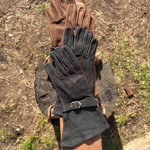 Soft leather gloves with nubuck leather cuffs "Ulex", LARP gloves, medieval market, clothing | brown, black image 8