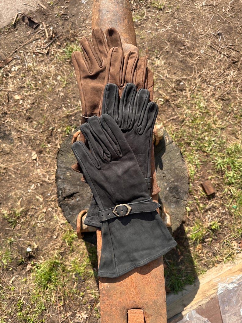 Soft leather gloves with nubuck leather cuffs "Ulex", LARP gloves, medieval market, clothing | brown, black image 8