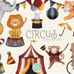 Circus Clipart, Watercolor Circus Clipart, Big Top Clipart, Circus Animals, Digital Download, Birthday Party, Baby Shower Party