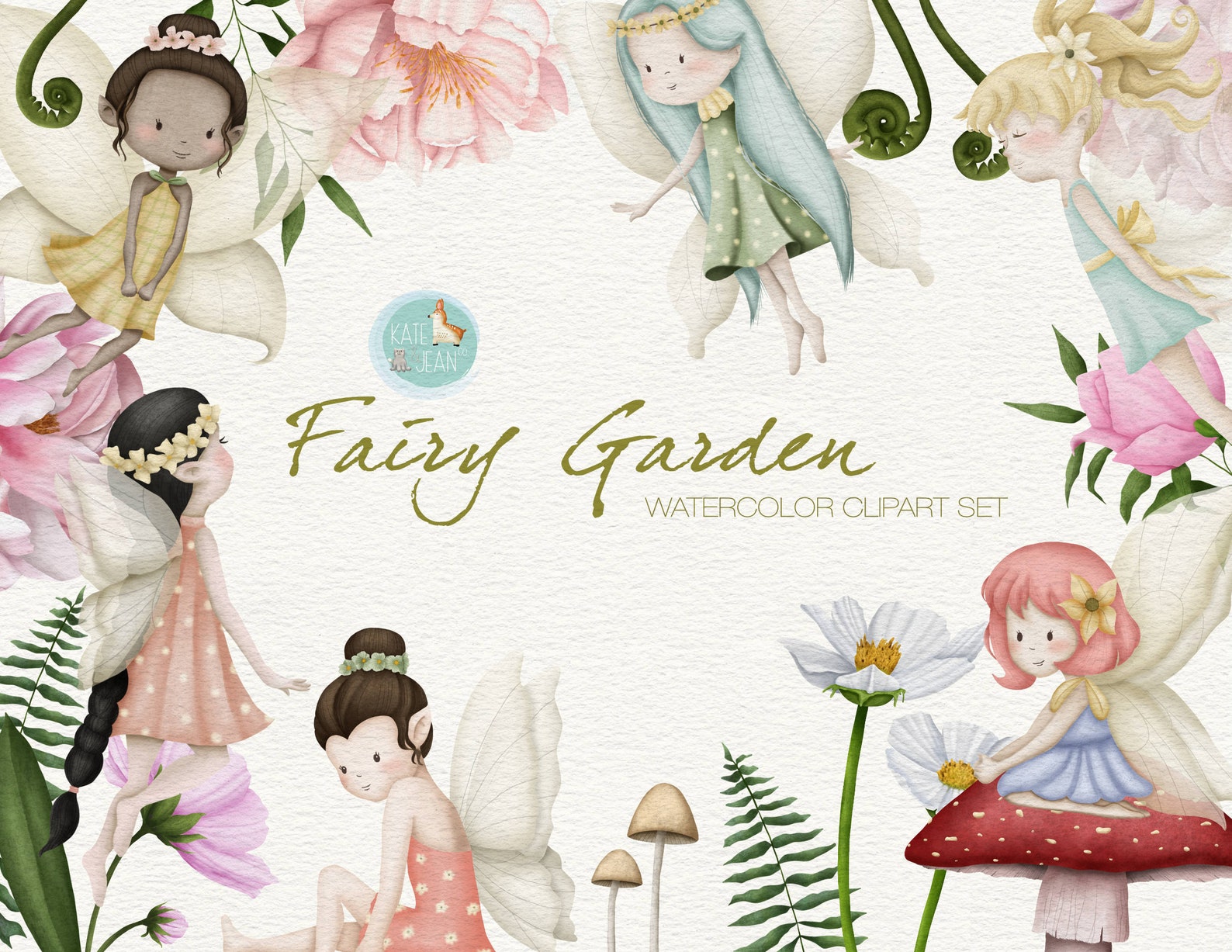 Fairy Garden Watercolor Clipart Enchanted Forest Fairies - Etsy