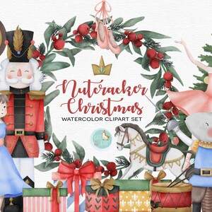 Clipart de aquarela de quebra-nozes, PNGs de Natal de quebra-nozes, Clipart de Natal, Download digital de bailarina, Sugar Plum, Licença comercial