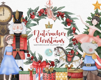Nutcracker Watercolor Clipart, Nutcracker Christmas PNGs, Christmas Clipart, Ballerina Digital Download, Sugar Plum, Commercial License