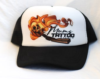 Mum’s Tattoo Snap back Hat, skull match. Flame