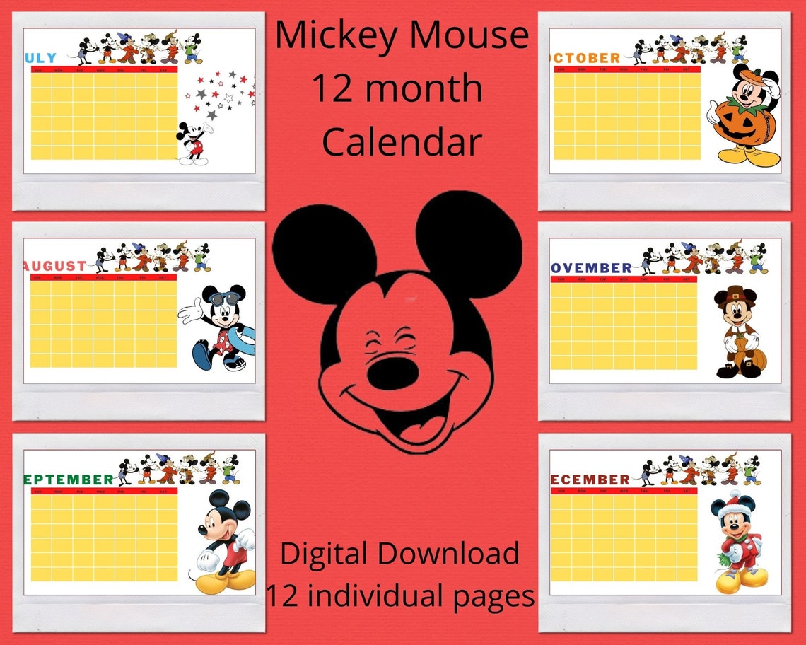 Mickey Mouse 12 Month Calendar printable Etsy