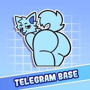Puede incluir: Una pegatina de dibujos animados azul claro de un personaje parecido a un lobo con una expresión de suficiencia, mirando por encima del hombro. La pegatina tiene un contorno blanco y el texto "TELEGRAM BASE" en blanco sobre una pancarta azul.
