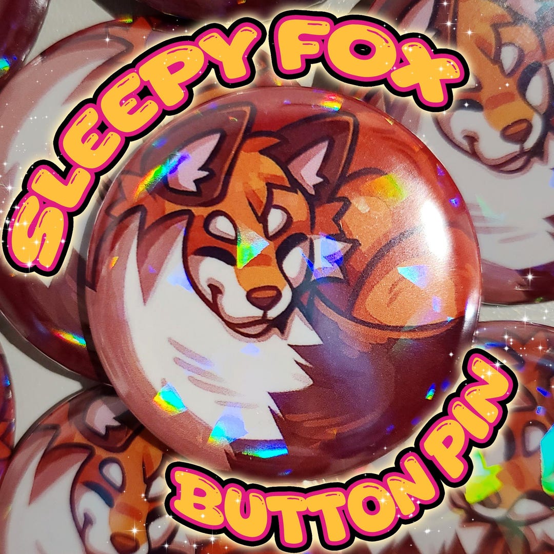 Holographic Sleepy Fox 37mm Button Pin Badge - Etsy
