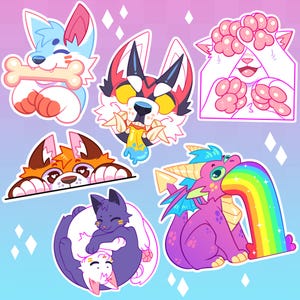 Holographic Furry Sticker Pack - 6 Stickers