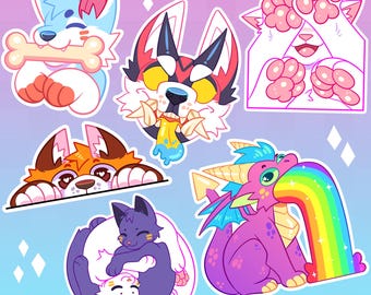 Holografisch harig stickerpakket (6 stickers)