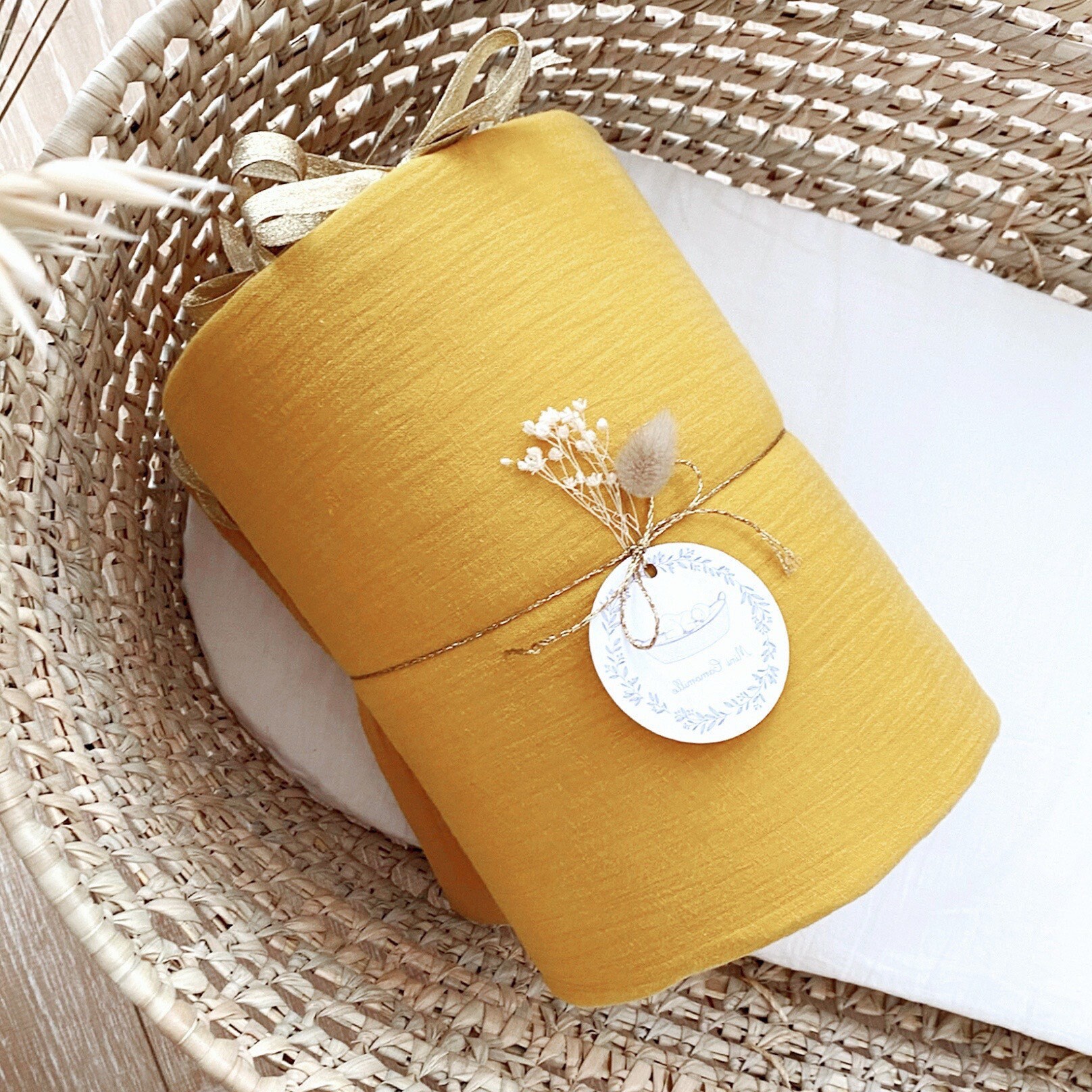 Tour de Lit - Habillage Couffin et Berceau Double Gaze Jaune Moutarde