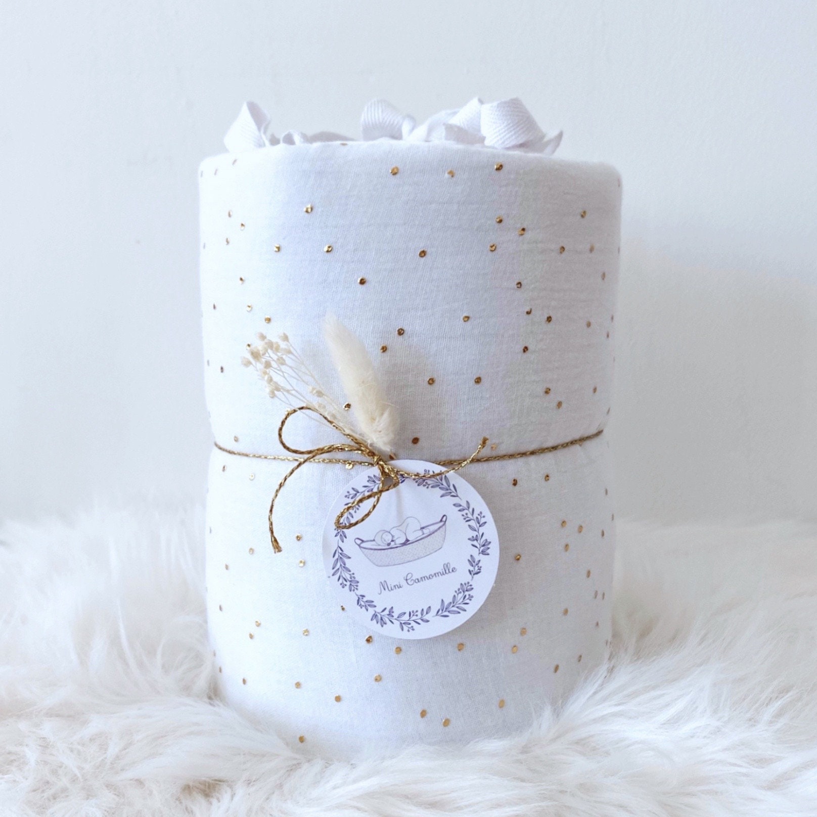 Tour Pour Couffin Blanc Pois Doré Personnalisable