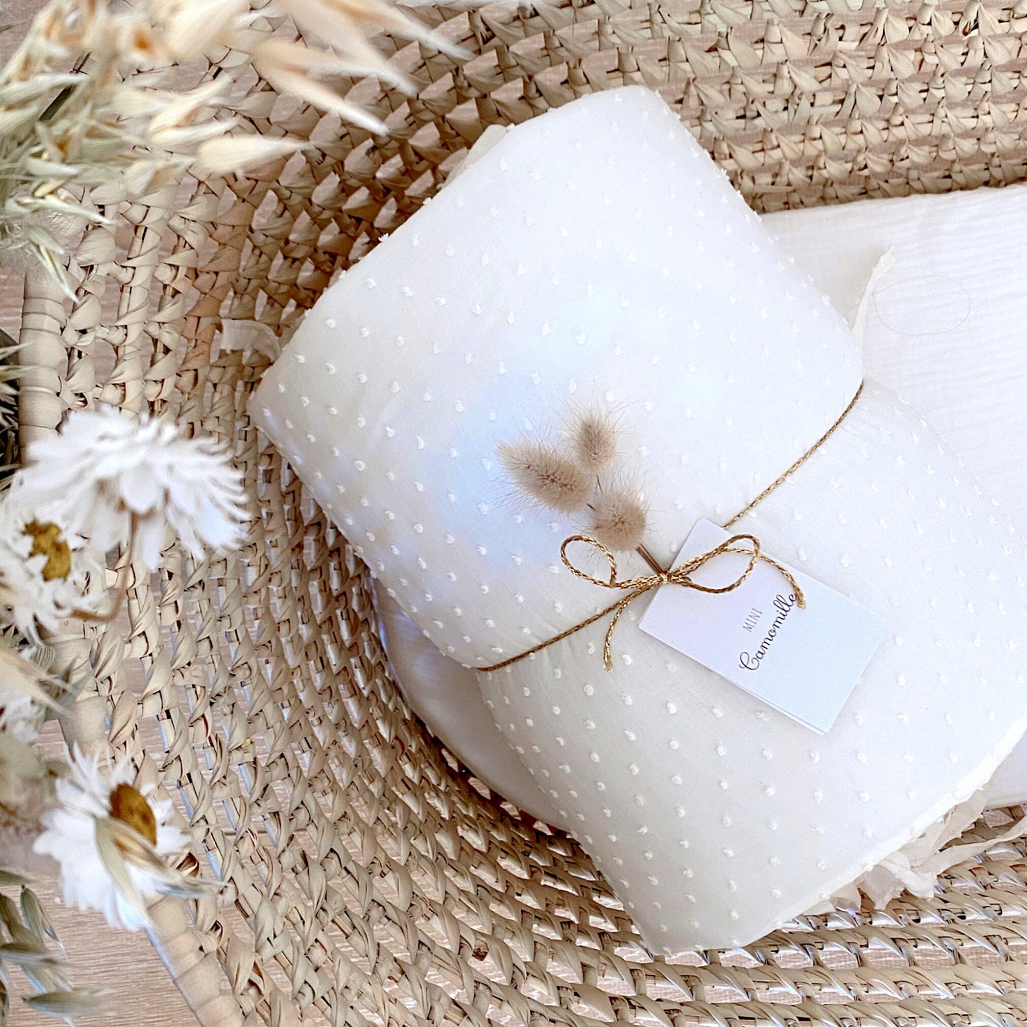 Tour de Couffin Berceau Lit Plumetis Écru