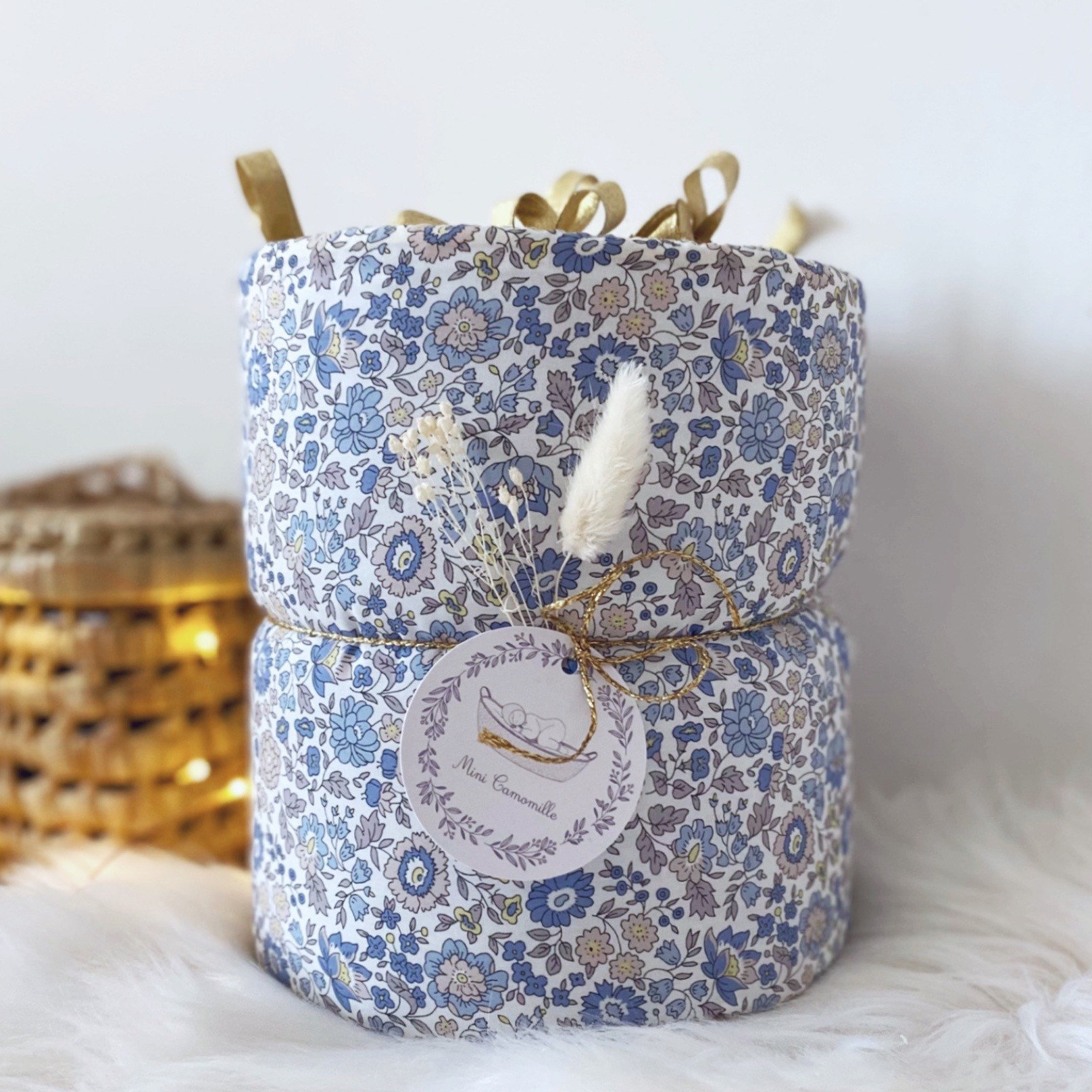 Tour de Lit, Couffin, Berceau Liberty Danjo Bleu et Plumetis