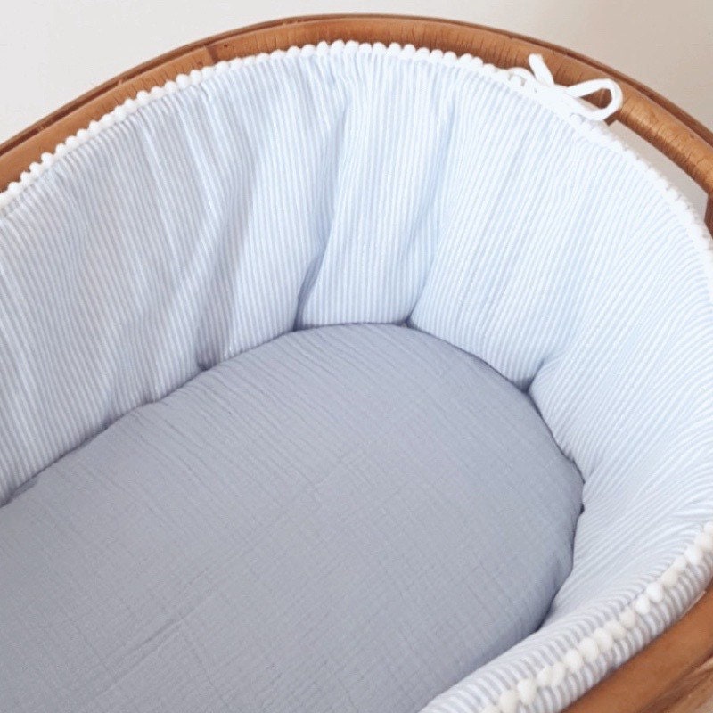 Tour Pour Couffin et Berceau Seersucker Bleu Argenté