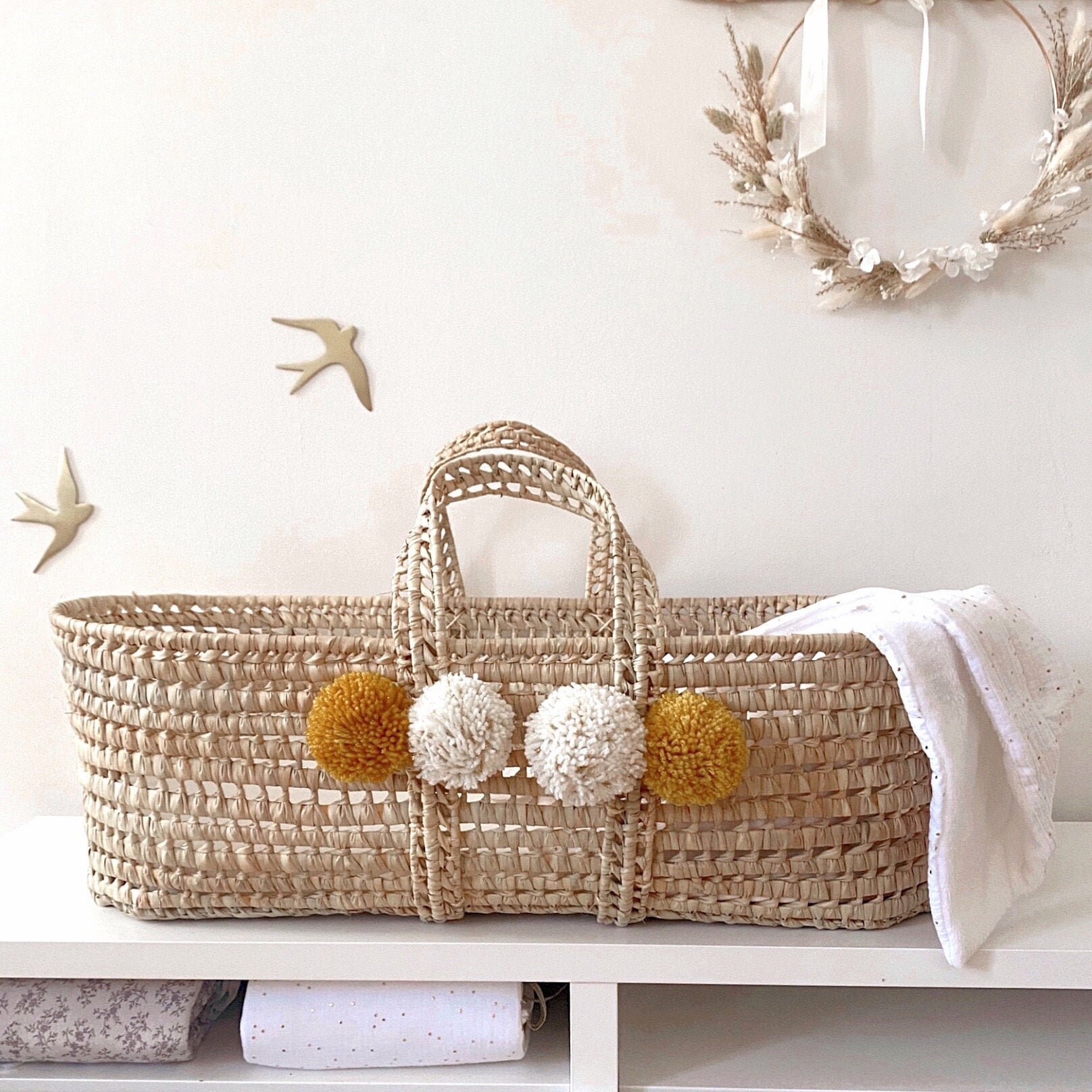 Couffin Naturel Pomponné Moutarde à Personnaliser