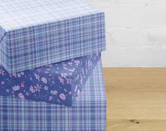 Blue and pink floral and plaid gift wrap 3 sheets | Unisex colors | Scrapbook paper |