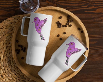 Hummingbird travel mug with a handle