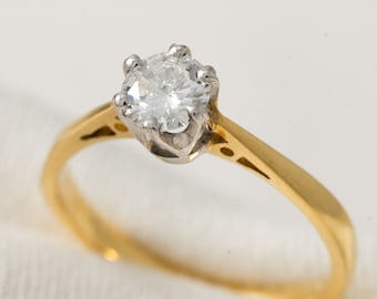 NATURAL Diamond Solitaire Engagement Ring 18ct Gold Round 0.42cts size J
