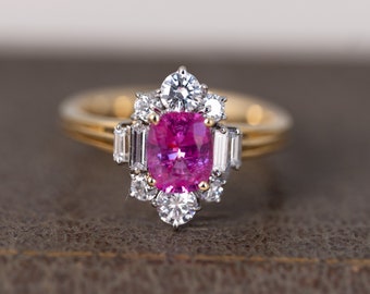 HOT PINK 18ct Gold Sapphire and Diamond Cluster ring
