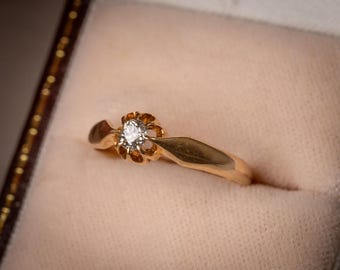 Antique Victorian 18ct Gold Diamond Solitaire Ring (Size UK O1/2 ~ US 7 1/4)