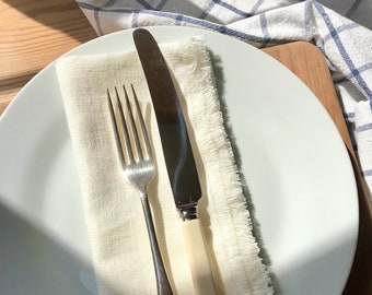 Set of 2 Handmade Pre-washed Frayed Edged Linen Napkins