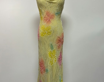 designer vintage des années 90 Bob Mackie Boutique robe en soie perlée de fleurs