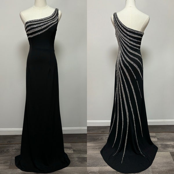 Vintage 90’s Black Beaded Prom Gown Formal Dress | Size 10