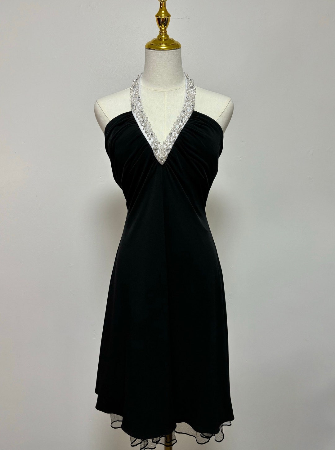 90s printed halter dress - M/L