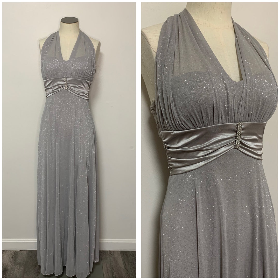 Vintage Y2K 1990s Black Silver Lace Gown | XS/S