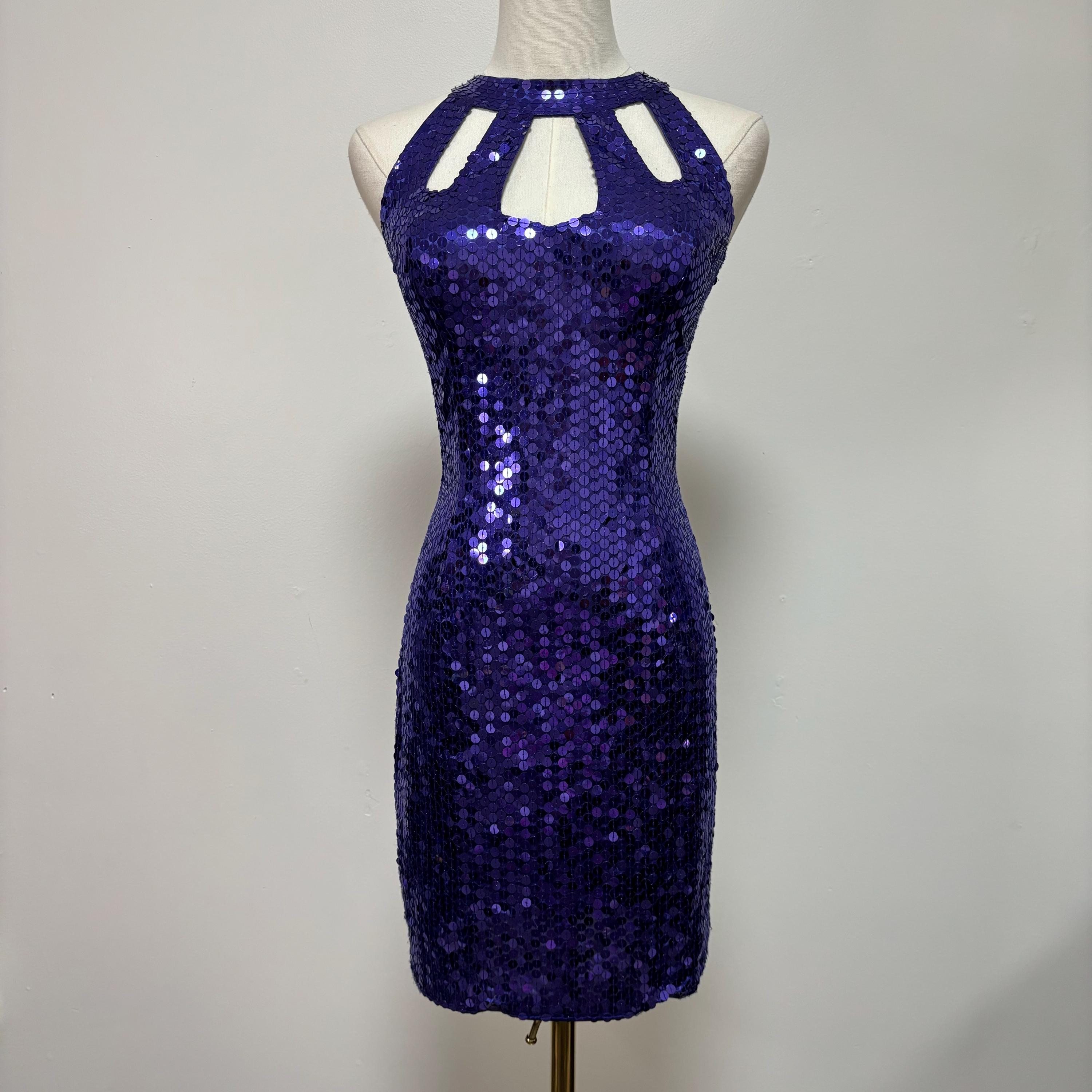 blue and purple sequin dress Purple Navy Sequin Prom Dress With Floral Aesthetic Design main image 1