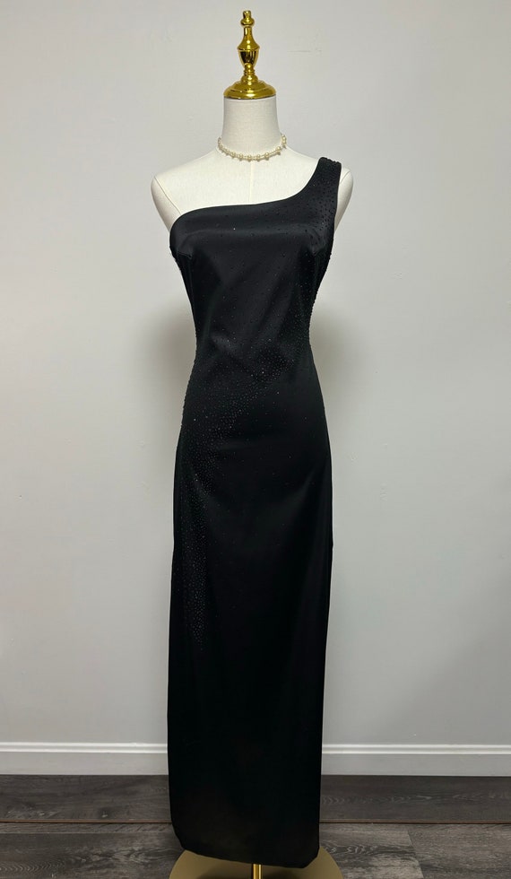 Vintage 90s Black Beaded Prom Dress Formal Dress … - image 5