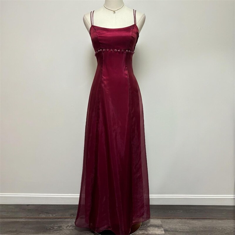 19239 Burgundy Shimmer Waist Lace Dress
