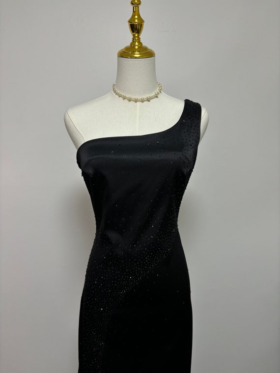 Vintage 90s Black Beaded Prom Dress Formal Dress … - image 4