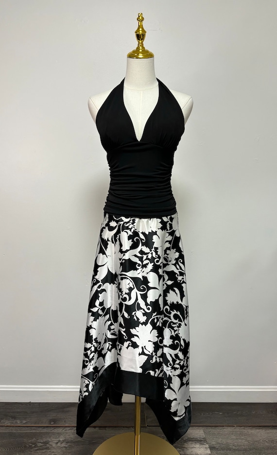 Vintage 90’s Black Floral Halter Dress | Size 10