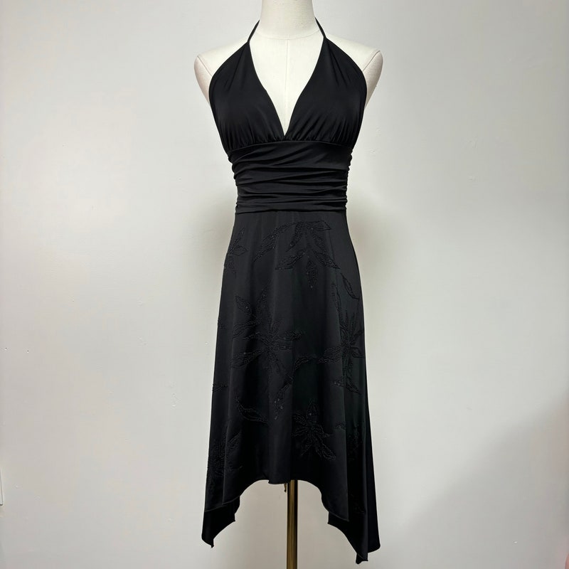 Cowl beaded Halter Dress-Black1