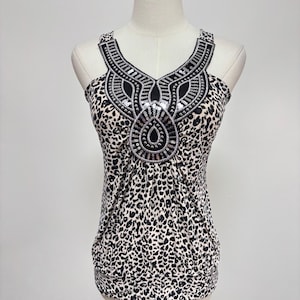 Vintage 00s Y2K Leopard Sequin Top | Size S