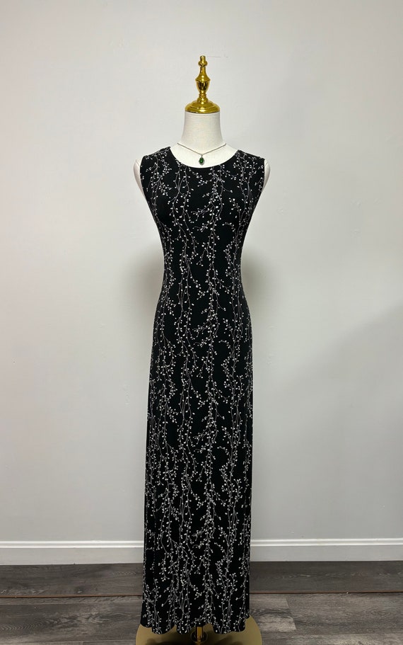 Vintage 90’s Black Floral Maxi Dress | Size L/XL