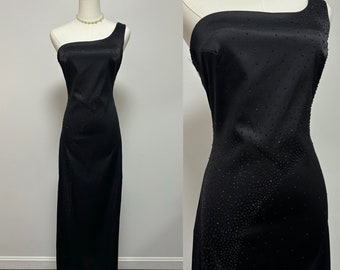 Vintage 90s Black Beaded Prom Dress Formal Dress | Size 7