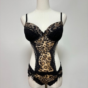 Vintage Y2K Leopard Lace Mesh Teddy Lingerie | Size M