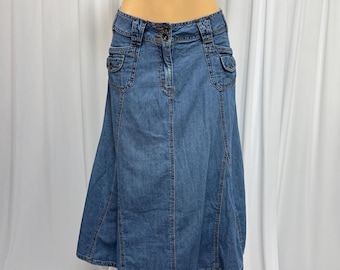 Vintage Y2K Denim Cargo Pocket Midi Skirt | Size L (12)
