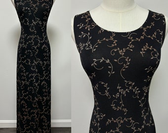 Vintage 90’s Black Floral Maxi Dress | Size L/XL