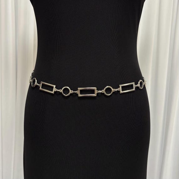 Vintage Rectangular Round Link Geometric Silver B… - image 1