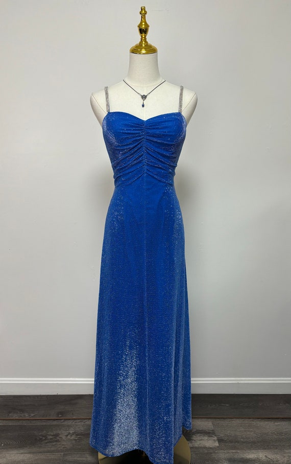 Vintage 90’s Blue Metallic Prom Dress Formal Dress