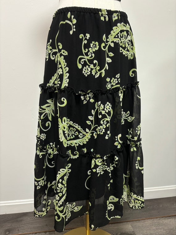 Vintage Y2K Black & Green Floral Midi Skirt | Siz… - image 2