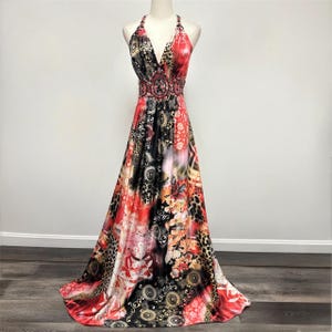 Vintage Y2K Cheetah Floral Patterned Beaded Prom Formal Dress | Size 4