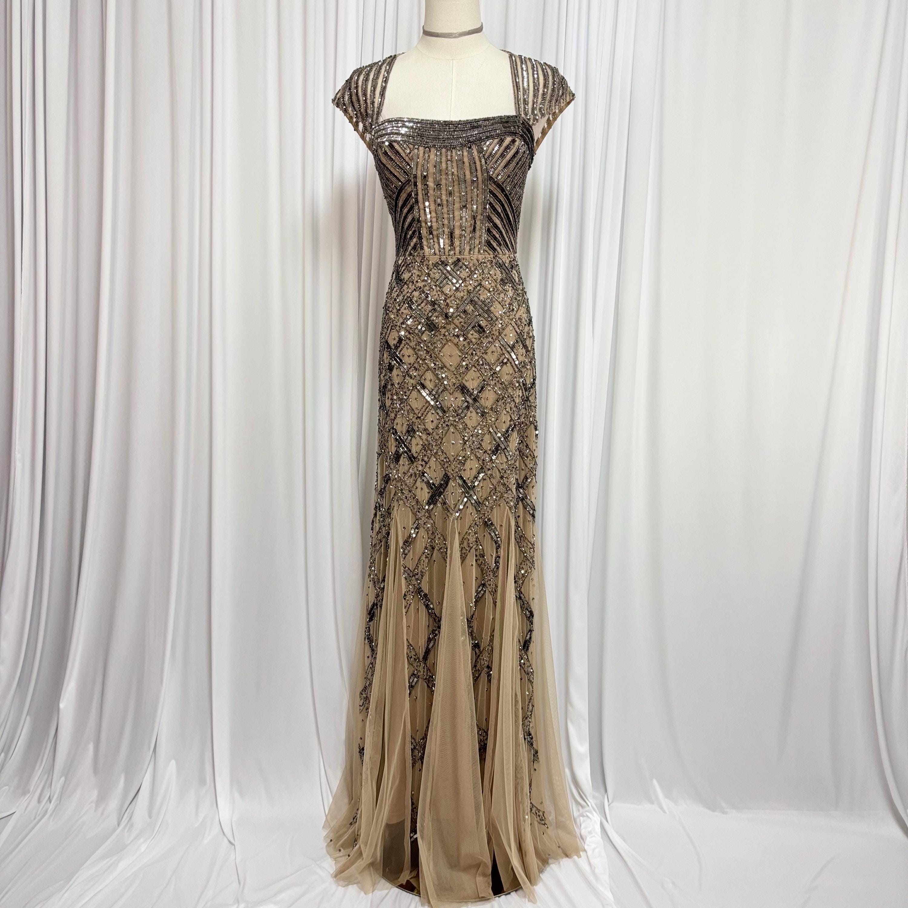 sequin formal dresses Dark Grey Sequin Long Sleeves High Neck Mermaid Sparkly Formal Dresses,  CP0022
